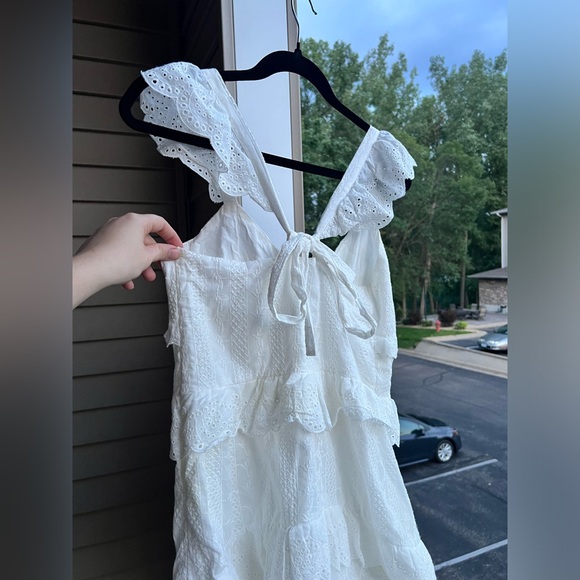 🆕Allison New York White Eyelet Cotton Ruffle Mini Dress Size S Tie Back Summer - Picture 5 of 13